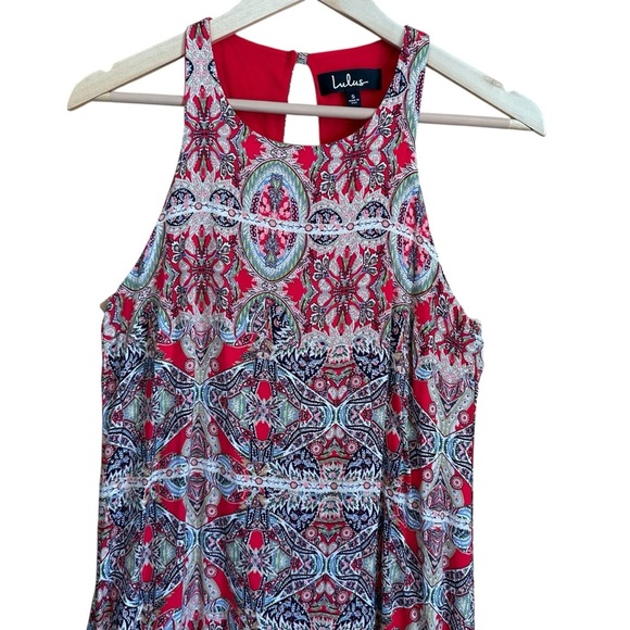 Lulus Major Red Print Swing Dress A Line Mini Sz S - Picture 2 of 9